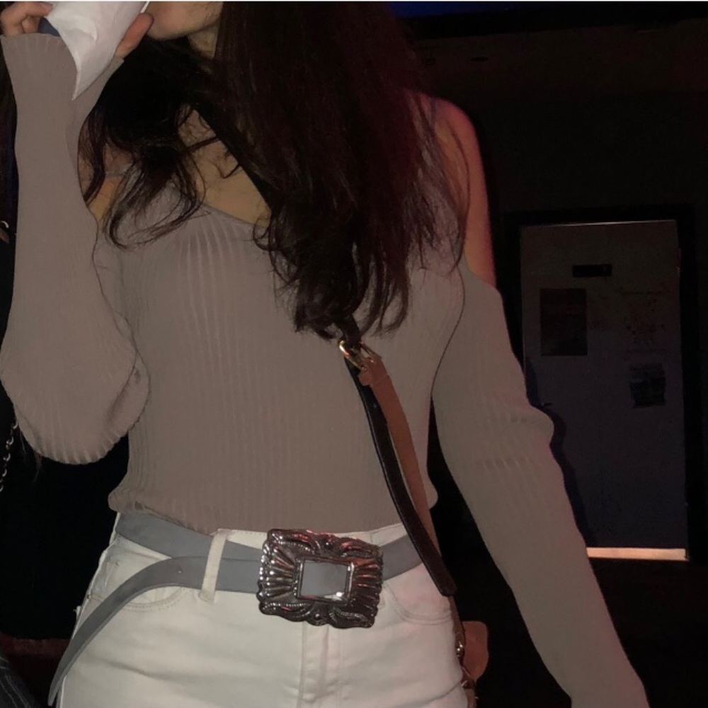 TAUPE off shoulder bodysuit nasty gal honey punch